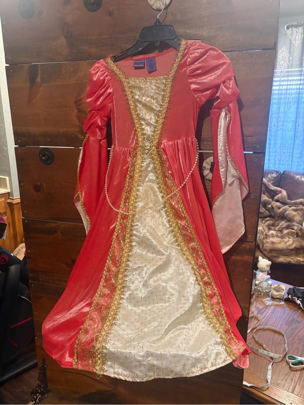 Girls Pink and Cream Royal Princess Costume with Gold Trim and added skirting